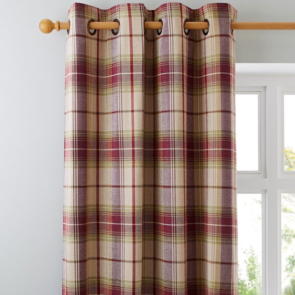 Dorma Bloomsbury Check Plum Eyelet Curtains Cream and Purple