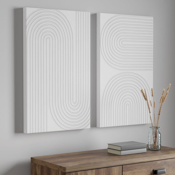 2 Elements Raised White Pattern Canvas White