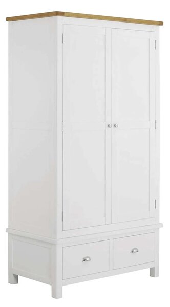 Padstow Cream Wardrobe with Drawers, Double, Oak Top | Solid Wood