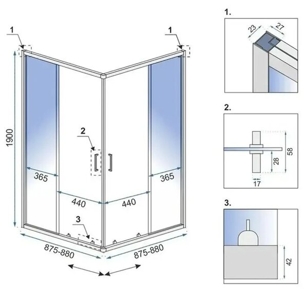 Shower enclosure Rea City 90x90 Brush Copper