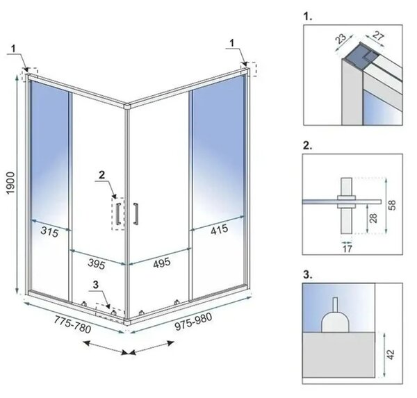 Shower enclosure Rea City 80x100 Brush Copper