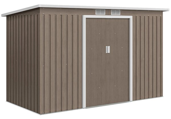 Outsunny 9x4 Garden Metal Storage Shed with Foundation Kit and Sliding Doors, Garden Storage with Ventilations, Light Grey Aosom UK