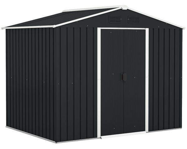 Outsunny 8 x 6ft Garden Storage Shed Double Door Ventilation Windows Sloped Roof Outdoor Equipment Tool, Grey
