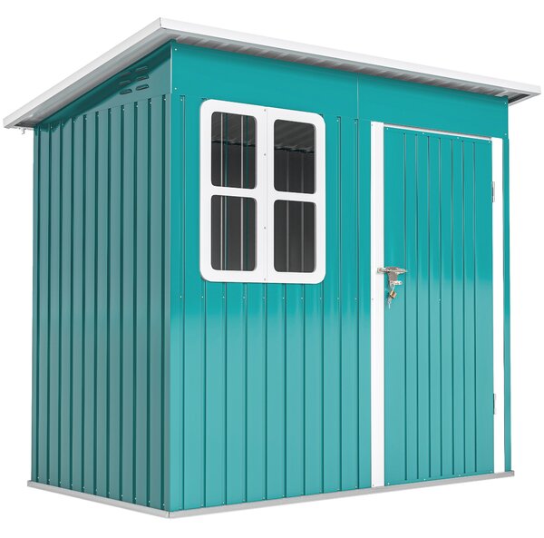 Outsunny 7 x 4ft Outdoor Storage Shed with Galvanised Frame, Window, Lockable Door and Air Vents for Patio Furniture, Green Aosom UK