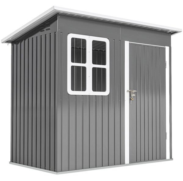 Outsunny 7 x 4ft Eco-friendly Garden Storage Shed with Galvanised Frame, Window, Lockable Door and Air Vents for Patio, Dark Grey Aosom UK