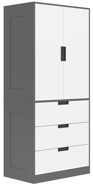 HOMCOM Wardrobe with 2 Doors, Modern Closet with 3 Drawers, Hanging Rod, Bedroom Storage, Grey