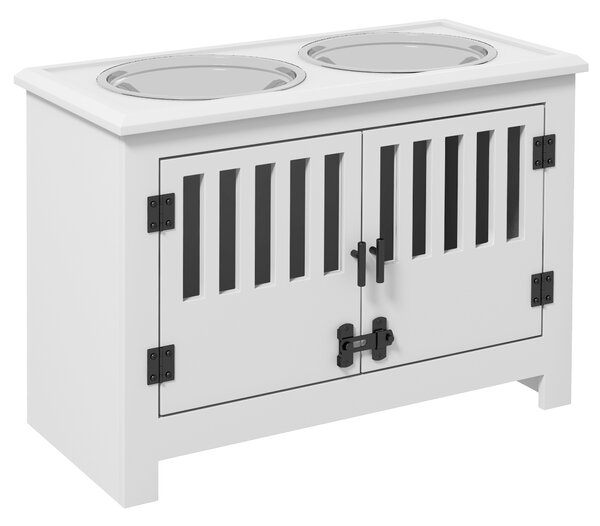 PawHut Raised Dog Bowls, Pet Feeding Station, with Storage, Food and Water Bowls, for Large Dogs - White Aosom UK