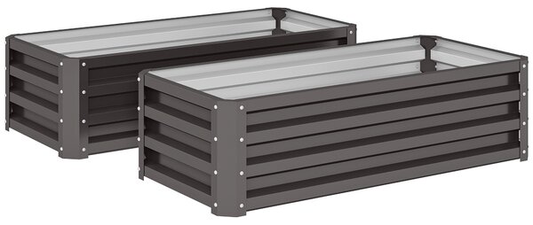 Outsunny Steel Raised Beds for Garden, Outdoor Planter Box, Set of 2, for Flowers, Herbs and Vegetables, Dark Grey