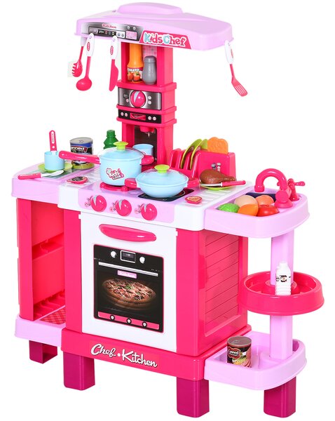 HOMCOM 38-Piece Children's Kitchen Play Set w/ Realistic Sounds Lights Food Utensils Pots Pans Appliances
