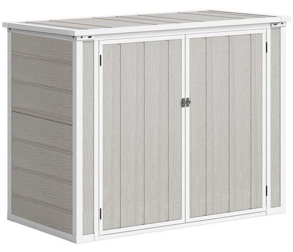 Outsunny 4.7 x 2.5FT Garden Shed, Lockable Outdoor Storage Shed with Openable Lid, Small Shed for 2 Trash Cans, Tools, Patio, Light Grey