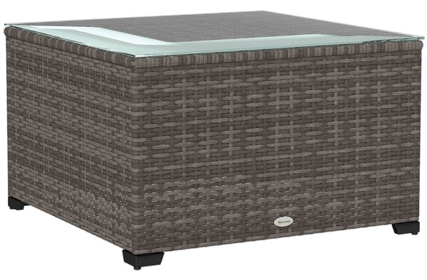 Outsunny 62 x 62cm Glass-Top Rattan Side Table - Black