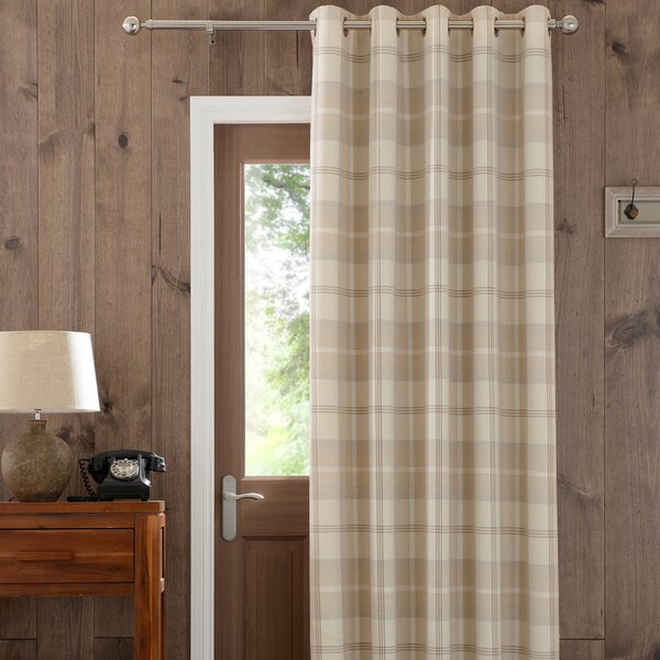 Highland Check Natural Eyelet Door Curtain Brown