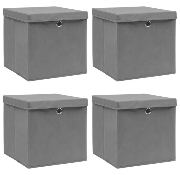 Storage Boxes with Lids 4 pcs Grey 32x32x32 cm Fabric