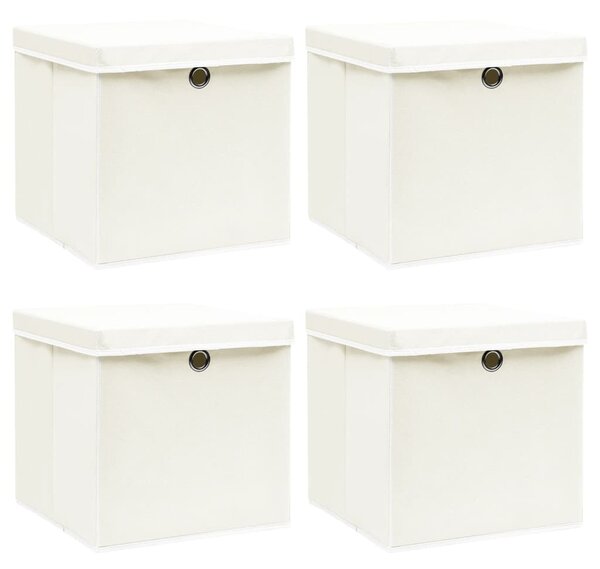 Storage Boxes with Lids 4 pcs White 32x32x32 cm Fabric