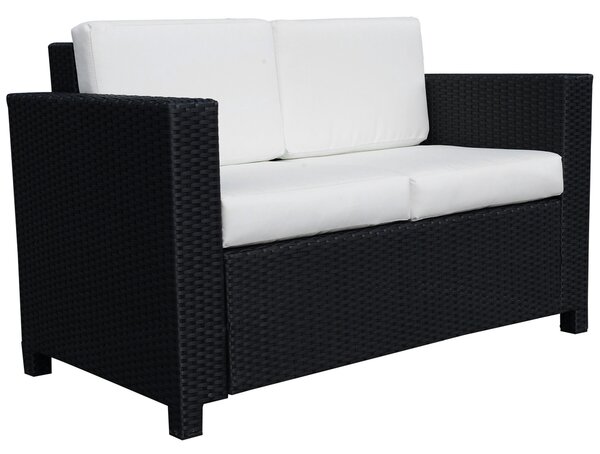 Outsunny Garden Rattan Sofa 2 Seater Outdoor Garden Wicker Weave Furniture Patio 2-Seater Double Couch Loveseat Black