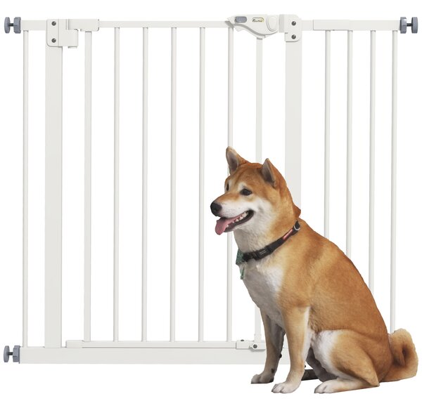 PawHut Flexible Pet Gate: Adjustable Metal Barrier for Dogs, 74-94cm Width, Secure Fit, White Aosom UK