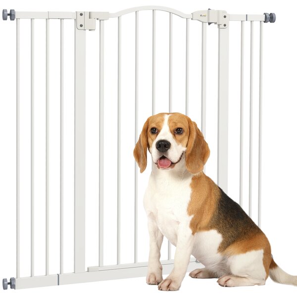 PawHut Metal Pet Safety Gate Dog Gate Folding Fence, White Aosom UK