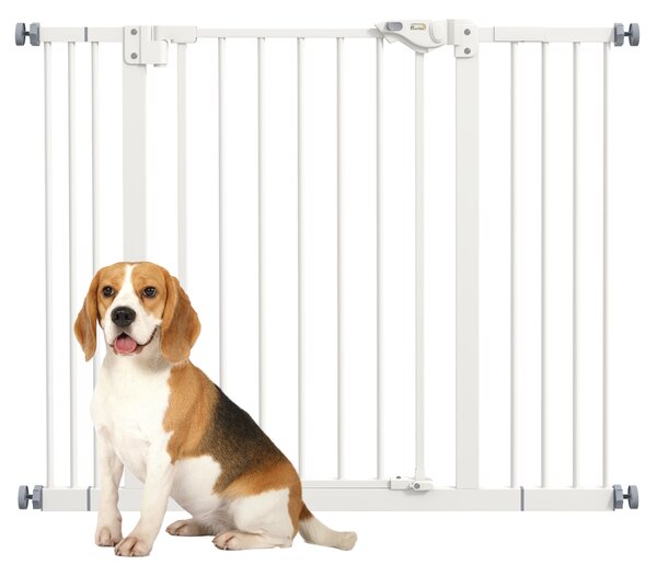 PawHut Adjustable Dog Gate, Metal Safety Barrier for Pets, Extends 74-100cm Wide, Easy Install, White Aosom UK