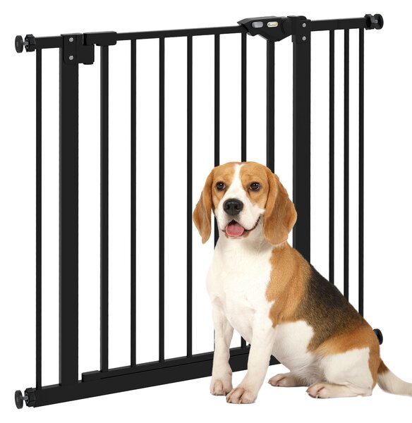 PawHut Metal 74-87cm Wide Adjustable Dog Gate Black Aosom UK