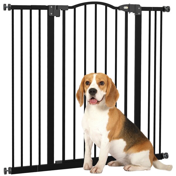 PawHut Dog Gate Baby Gates for Dogs Pet Gate with Metal Adjustable Frame & Double Locking System, 74-100Wcm, Black Aosom UK