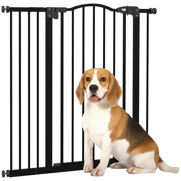 PawHut Adjustable Safety Barrier, Metal Pet Gate with Auto-Lock & No-Drill Installation, for Doorways & Stairways, 74-94cm, Black Aosom UK