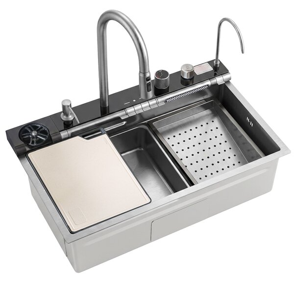 Multifunctional 10-in-1 steel sink REA Alonzo Brush Nickel
