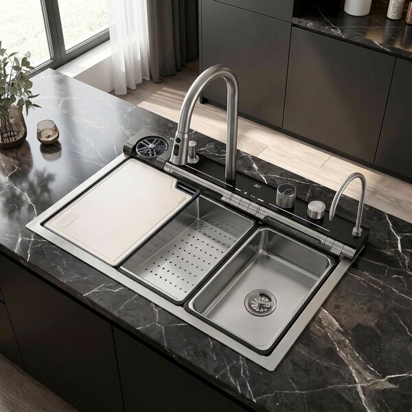 Multifunctional 10-in-1 steel sink REA Alonzo Brush Nickel