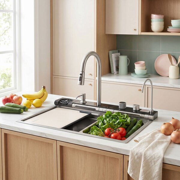 Multifunctional 10-in-1 steel sink REA Alonzo Brush Nickel