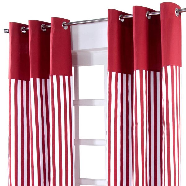 Thick Red Stripe Ready Made Eyelet Curtain Pair, 117 x 137 cm Drop