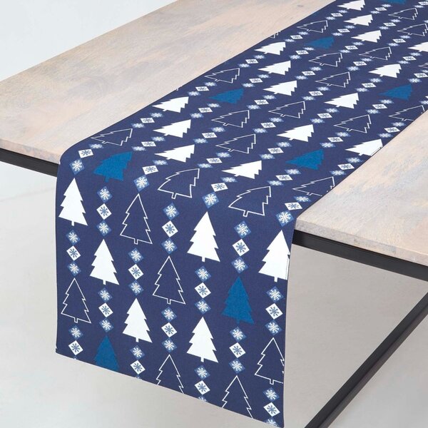 Homescapes Blue Table Runner 35 x 180 cm Xmas Tree Christmas Runner