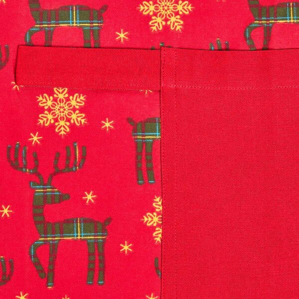 Homescapes Red Apron 100% Cotton Reindeer Christmas Apron