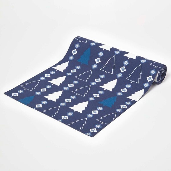 Homescapes Blue Table Runner 35 x 180 cm Xmas Tree Christmas Runner