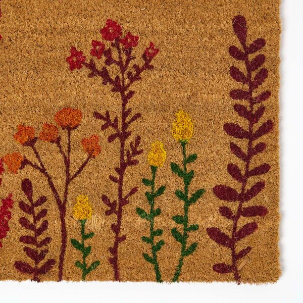 Homescapes Coir Doormat Autumnal Flowers, 40 x 60 cm