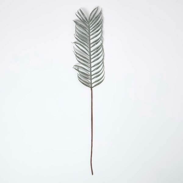 Homescapes Artificial Green Glitter Palm Leaf Single Stem