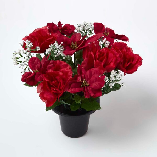 Homescapes Artificial Poinsettia and Rose Flowers in Pot, Artificial Flower Bouquet