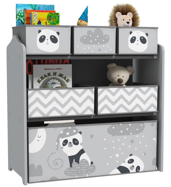 ZONEKIZ Kids Storage Unit, Toy Storage Organiser, with Six Fabric Bins, for Bedrooms, Playrooms, Nurseries - Grey Aosom UK