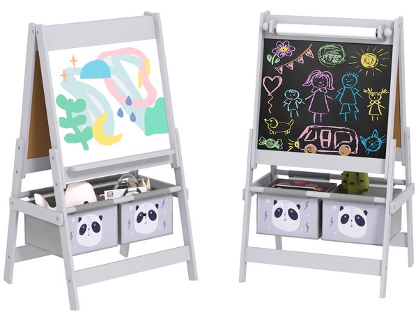 AIYAPLAY 3-In-1 Kids Easel with Paper Roll, Art Easel, with Storage - Grey Aosom UK