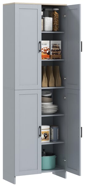 HOMCOM Freestanding Kitchen Cupboard, 4-Door Storage Cabinet Organizer with Adjustable Shelves Grey Aosom UK