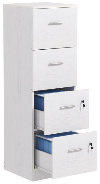 HOMCOM File Cabinet with 4 Drawers for Home Office, Vertical Filing Cabinet with Lock, Adjustable Hanging Bar for A4 and Letter Size, Ash Wood-Effect Aosom UK