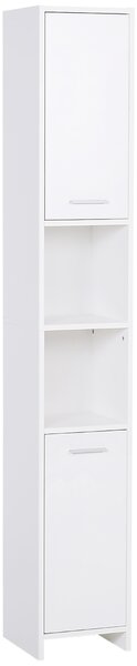 HOMCOM Free Standing Bathroom Cabinet, High Floor Cabinet Unit, Freestanding Storage Cabinet, 2 Doors, Shelves, 30L x 30W x 190Hcm, White Aosom UK