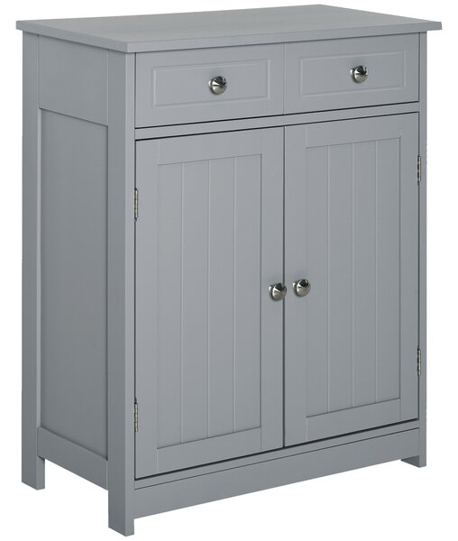 Kleankin Traditional Style Bathroom Storage Cabinet, Free-Standing Unit with 2 Drawers, Cupboard and Adjustable Shelf, 75x60cm, Grey