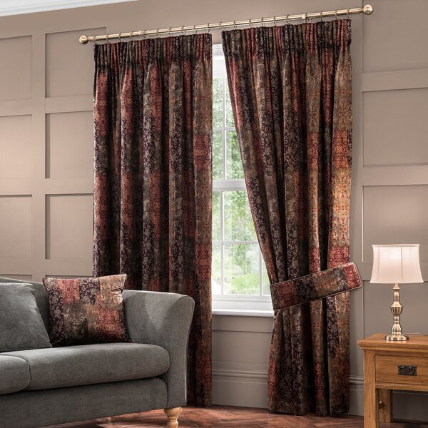 Belmont Burgundy Velvet Pencil Pleat Curtains Burgundy