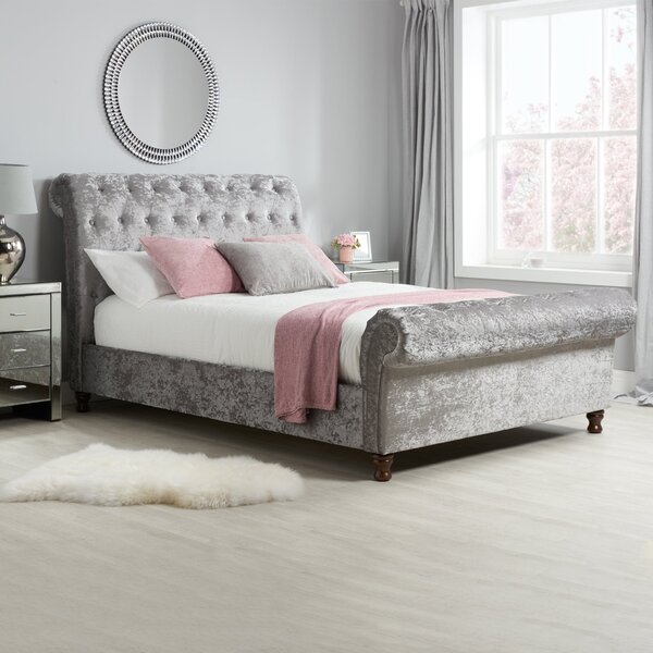 Castello Steel Sleigh Fabric Bed Frame Grey