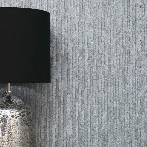 Bergamo Leather Texture Dark Grey and Silver Vinyl Wallpaper Silver