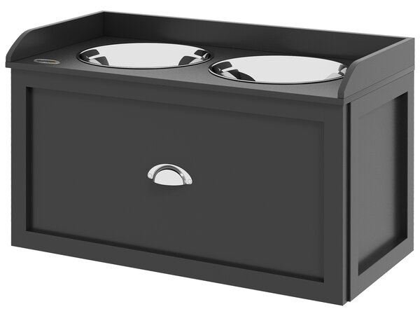 PawHut Elevated Dog Bowls in Stainless Steel, with 21L Food Storage Drawer, for Large Dogs and Cats, Black