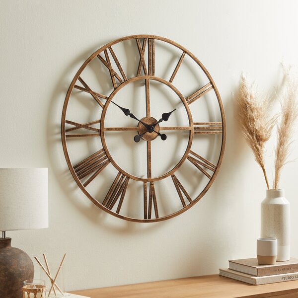 Skeleton Antique Brass Effect Wall Clock 76cm Antique Brass