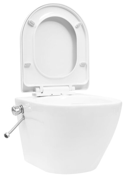 Wall Hung Rimless Toilet with Bidet Function Ceramic White