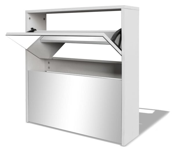 Shoe Cabinet 2-Layer Mirror White 63x17x67 cm