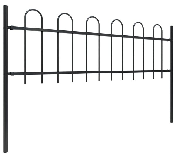 Garden Fence with Hoop Top Steel 15.3x0.6 m Black