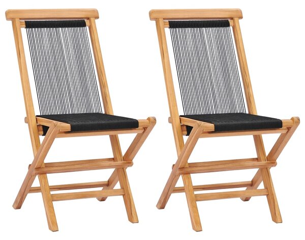 Folding Garden Chairs 2 pcs Solid Teak Wood and Rope